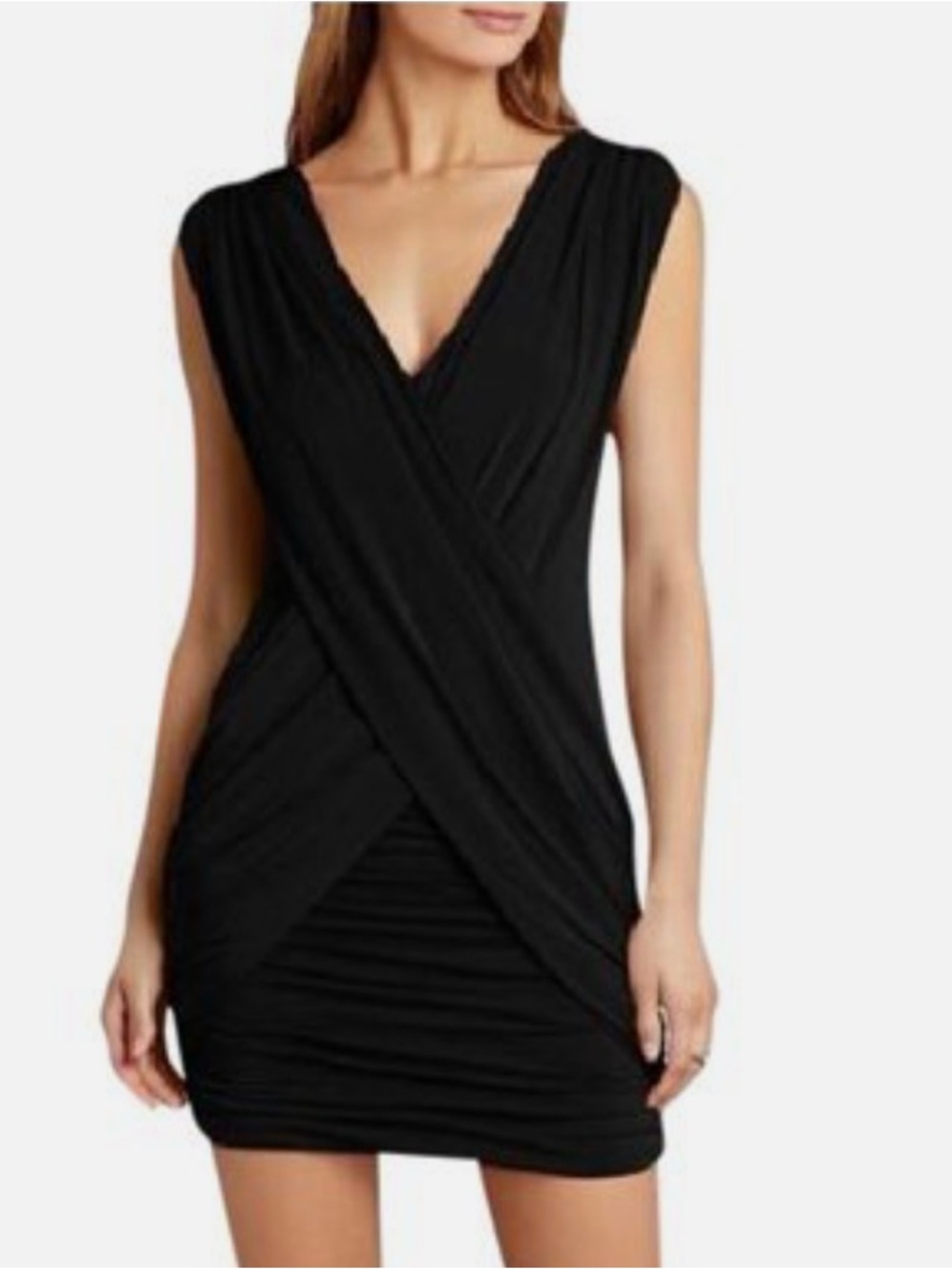 Sleeveless Black Wrap-Front Bodycon Dress